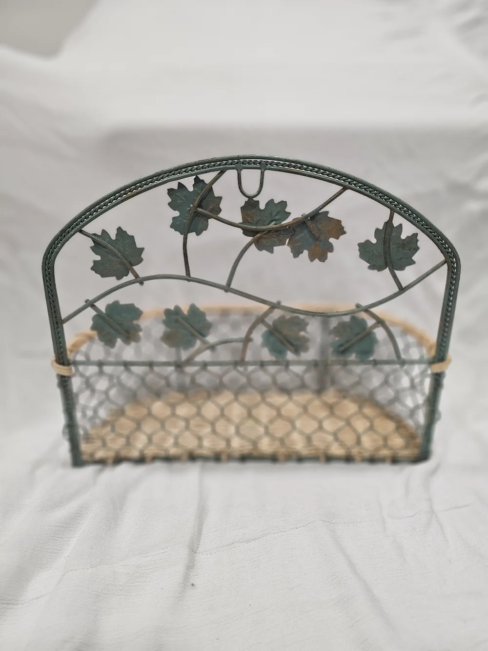 Vintage 90s Metal & Wicker Ivy Wall Basket Pocket Planter Rustic Cottagecore